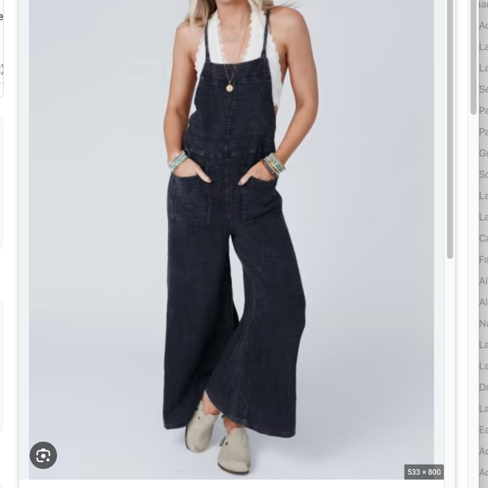 Free People Linen-like Tie-back Overalls Washed Black Sz XS